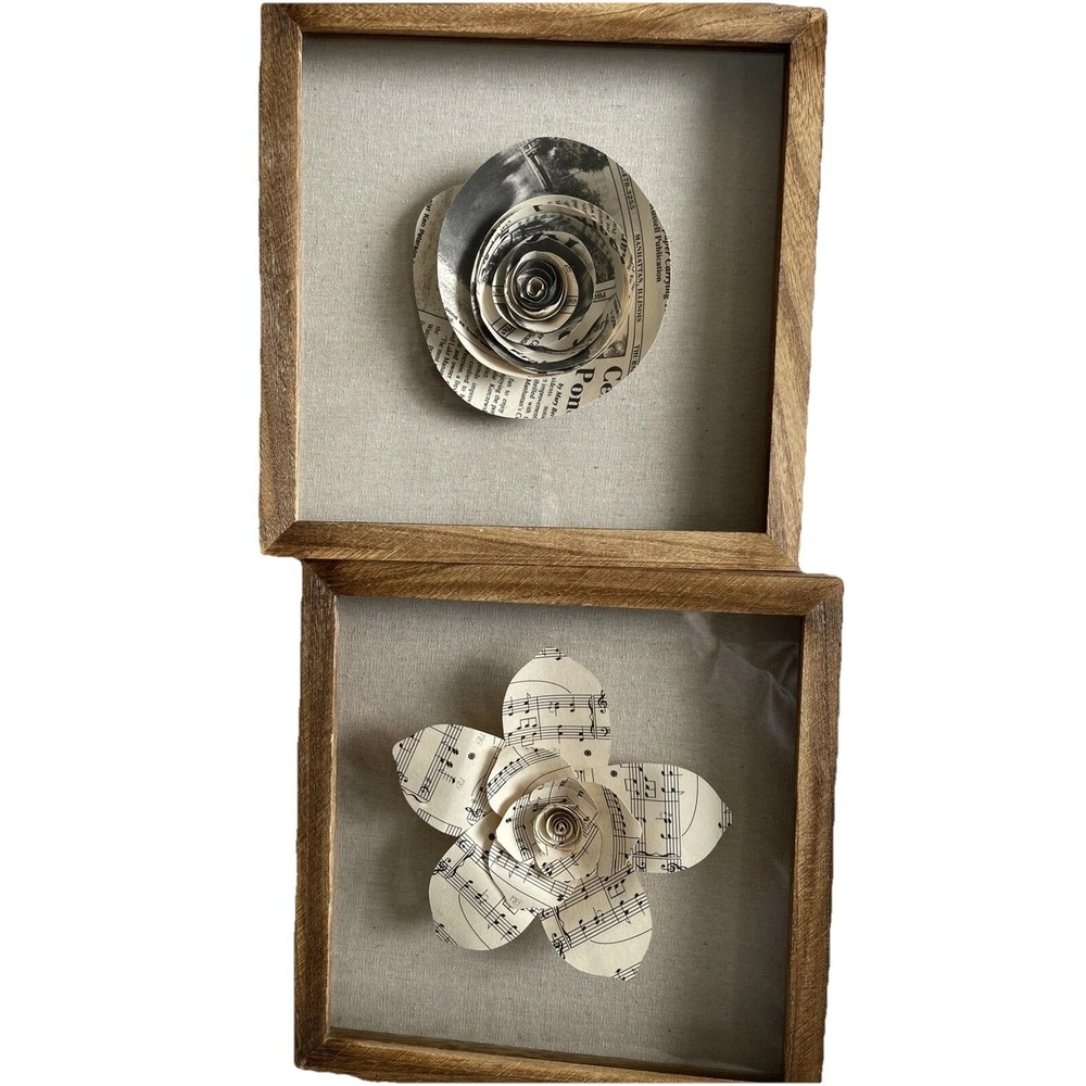 Hand Made Paper Flowers Framed In Rustic Wood Wall‎ Art Decor 11x11